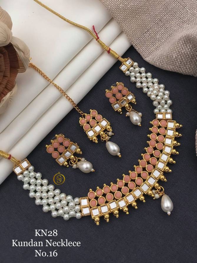 Kn 28 Kundan Crystal Moti Necklace Set Wholesale Price In Surat
